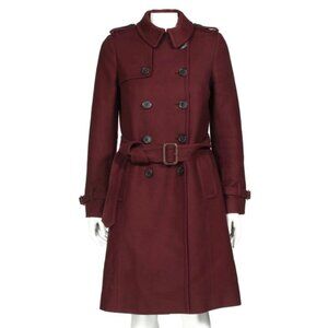 J Crew Coat Women Icon Trench Coat Wool Cashmere Burgundy Double Breast sz 4 381